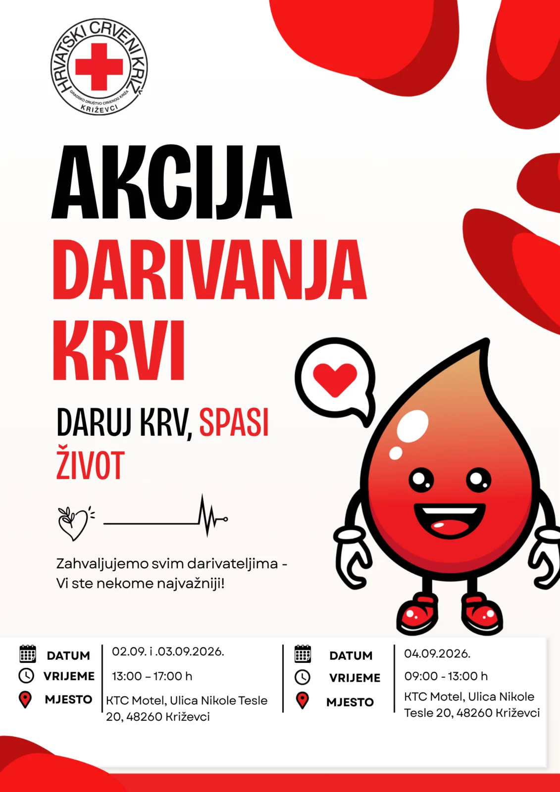 Akcija dobrovoljnog darivanja krvi - Crveni križ - Križevci 