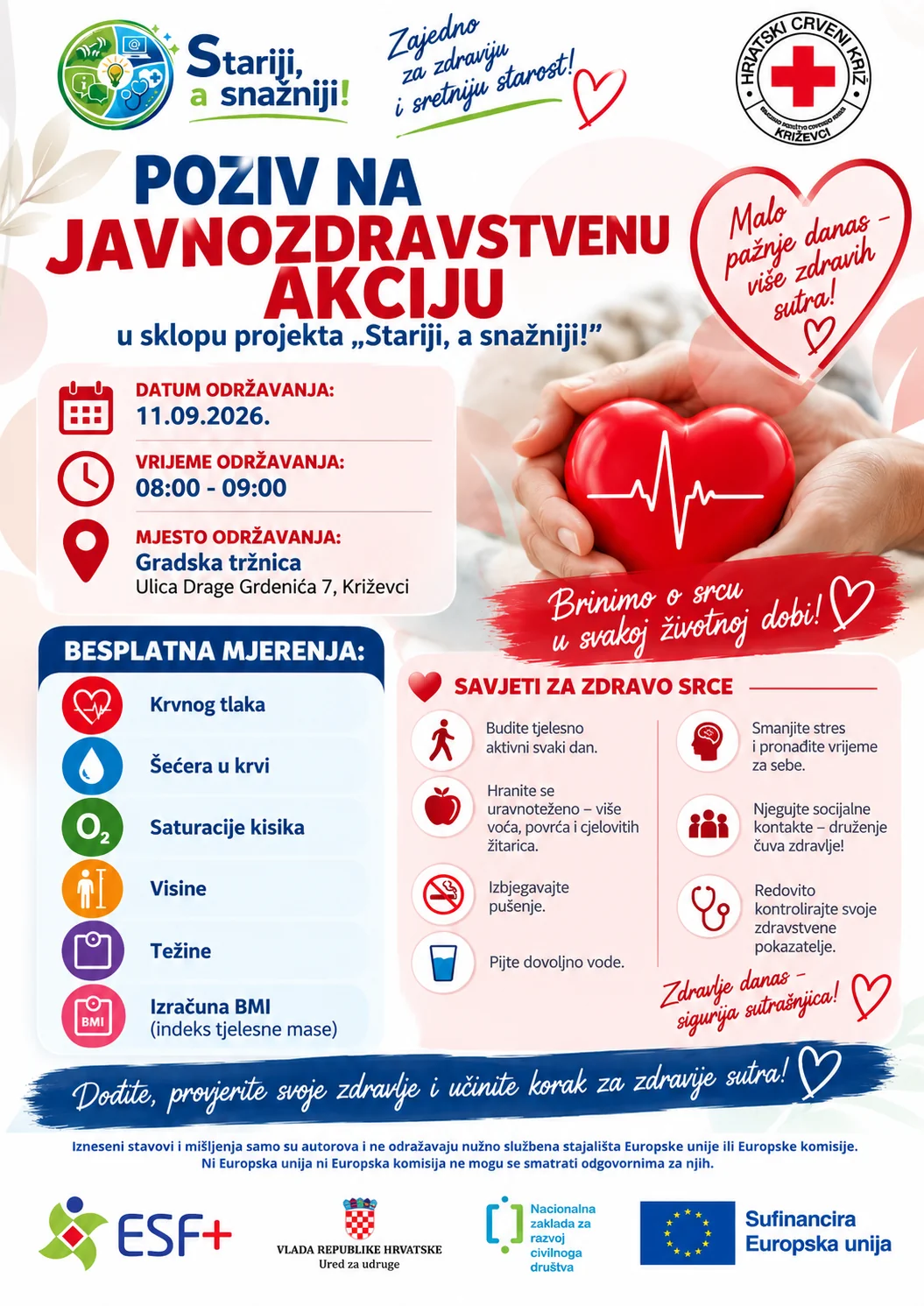 Javnozdravstvena akcija „Kardiovaskularno zdravlje“ u sklopu projekta „Stariji, a snažniji!“ - Crveni križ - Križevci 